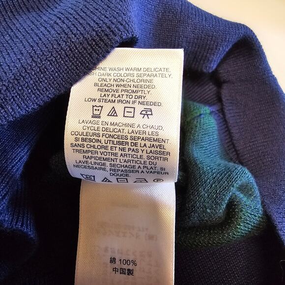 Land’s End 100% Cotton Navy Blue And Green Plaid Cardigan Womens M Preppy 3835 - Picture 5 of 7